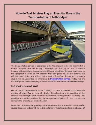 How taxi services plays an important role in Transporation of Lethbridge