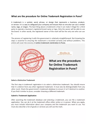 what are the procedure for online trademark