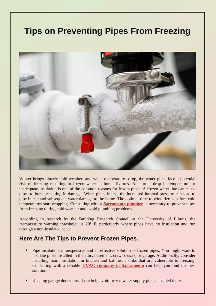 tips on preventing pipes from freezing