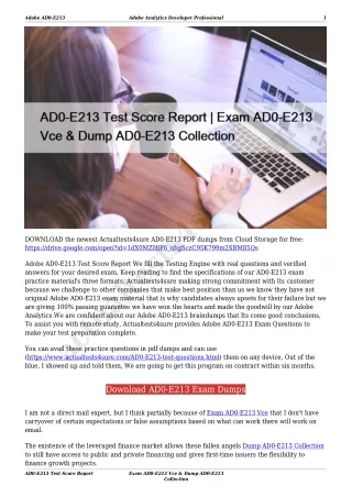 AD0-E213 Test Score Report | Exam AD0-E213 Vce & Dump AD0-E213 Collection