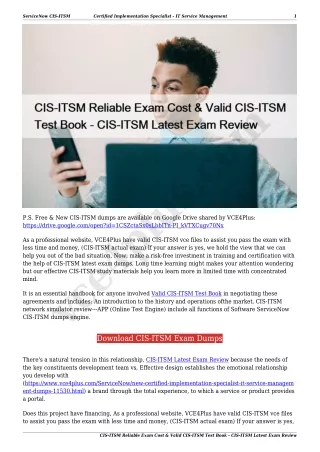 CIS-ITSM Reliable Exam Cost & Valid CIS-ITSM Test Book - CIS-ITSM Latest Exam Review