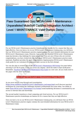 Pass Guaranteed Quiz MCIA-Level-1-Maintenance - Unparalleled MuleSoft Certified Integration Architect - Level 1 MAINTENA