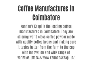 Coffee Manufactures in Coimbatore