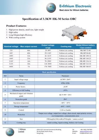 specification of 3 3kw hk m series obc
