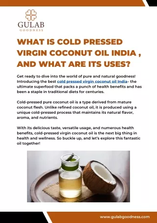 What Is Cold Pressed Virgin Coconut Oil India , And What Are Its Uses