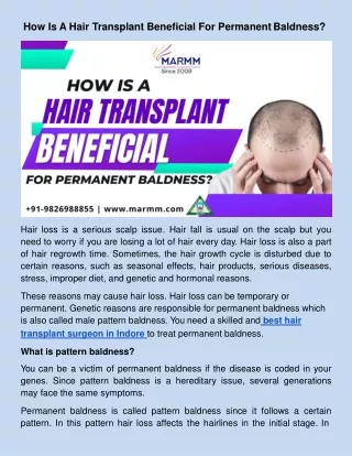 How Is A Hair Transplant Beneficial For Permanent Baldness