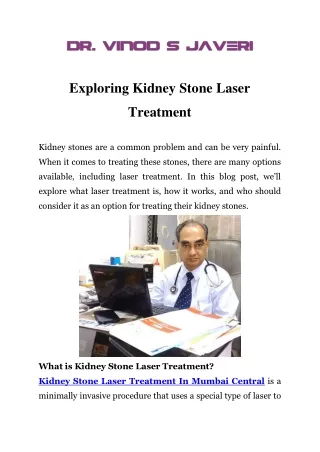Kidney Stone Laser Treatment In Mumbai Central	Call-9975001178