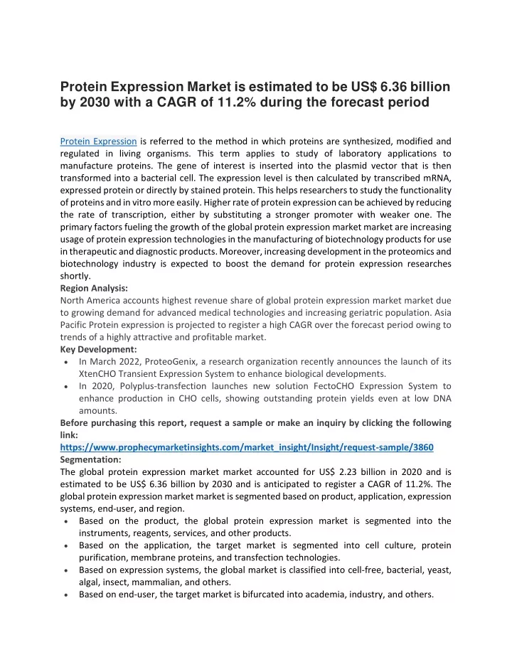 protein expression market is estimated