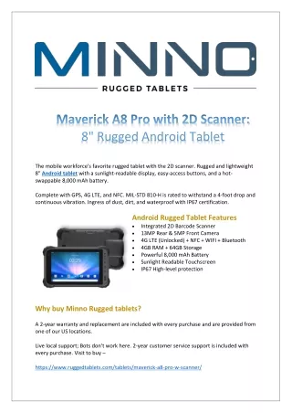 Buy Maverick A8 Pro with 2D Scanner- 8in Rugged Android Tablet