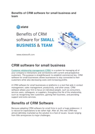 Benefits of CRM software for small business and team