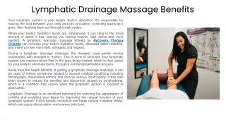 Lymphatic Drainage Massage Benefits