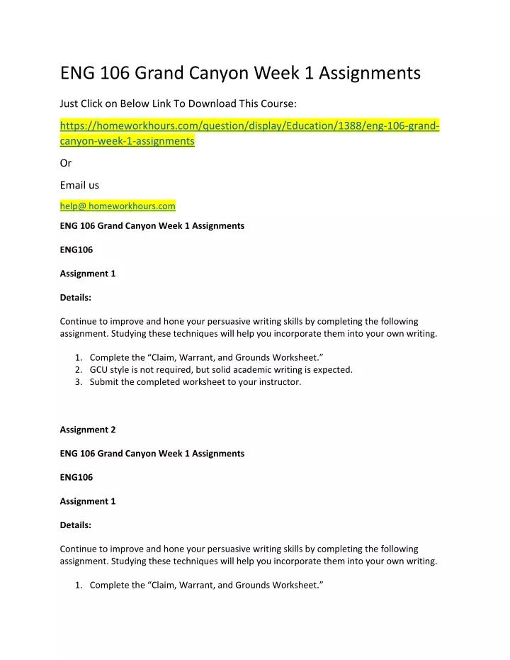 eng 106 grand canyon week 1 assignments