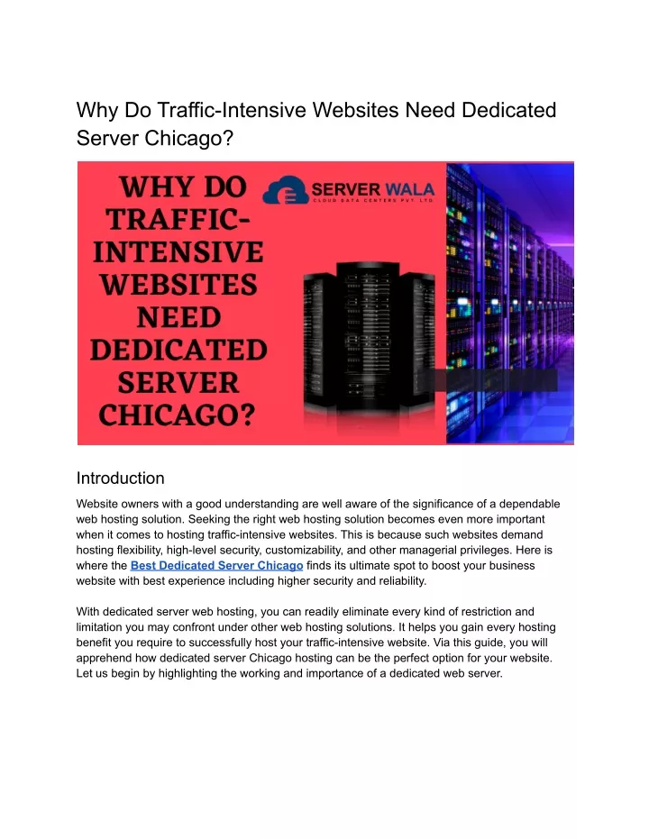 why do traffic intensive websites need dedicated