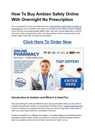 How To Buy Ambien Safely Online With Overnight No Prescription