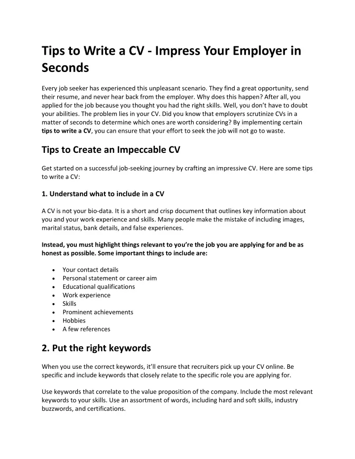 tips to write a cv impress your employer