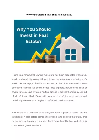 Why You Should Invest in Real Estate_