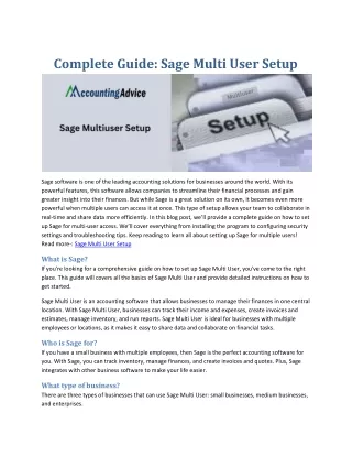 Complete Guide: Sage Multi User Setup