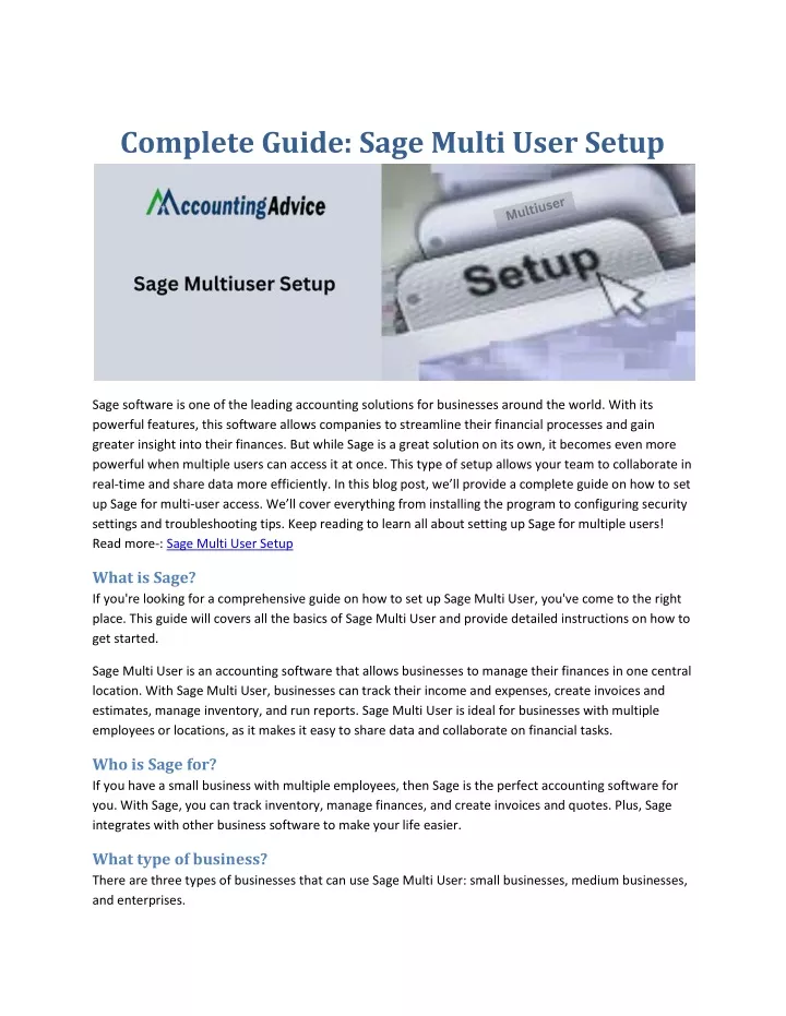 complete guide sage multi user setup