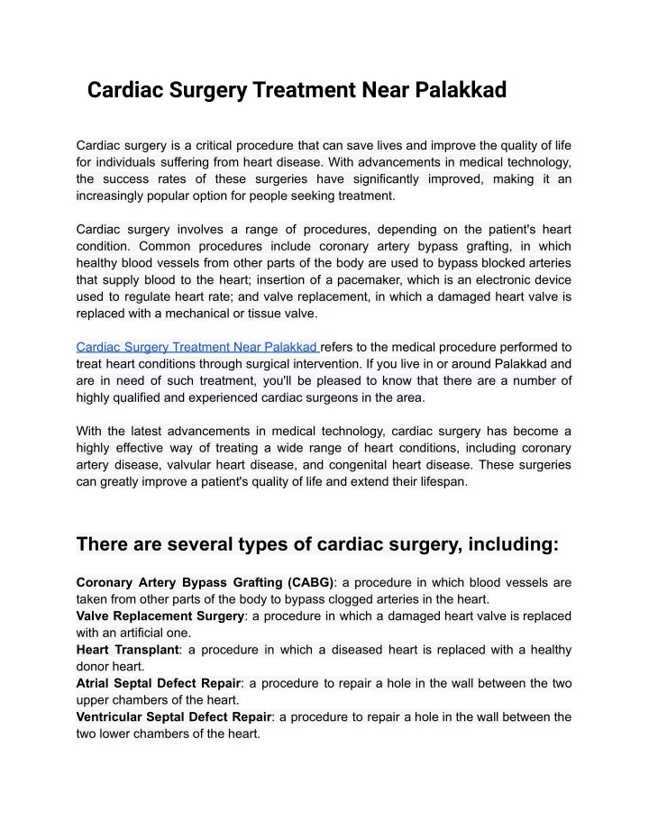 cardiac surgery treatment near palakkad