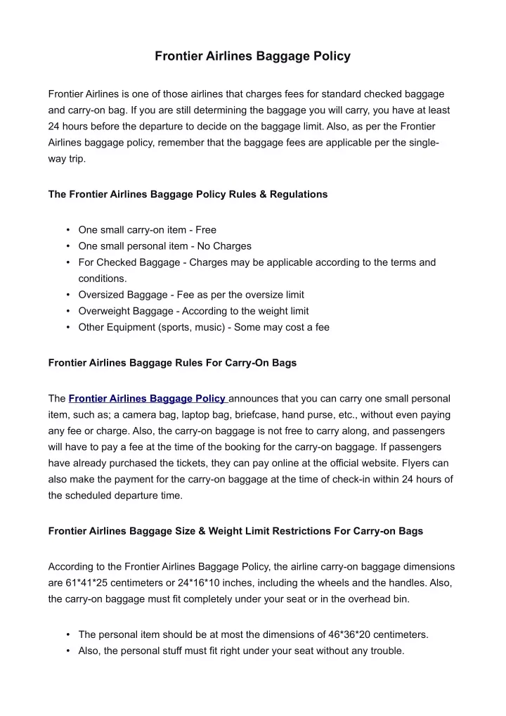 frontier airlines baggage policy