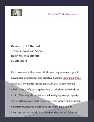 Review of PT Unified Trade Indonesia - Some Business Investment Suggestions