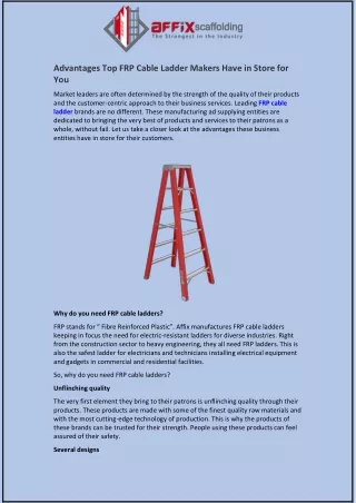 Advantages Top FRP Cable Ladder Makers Have in Store for You