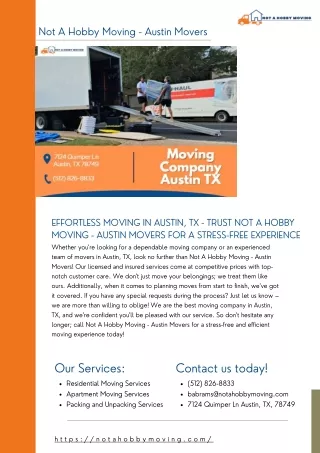 Effortless Moving in Austin, TX - Trust Not A Hobby Moving - Austin Movers for a