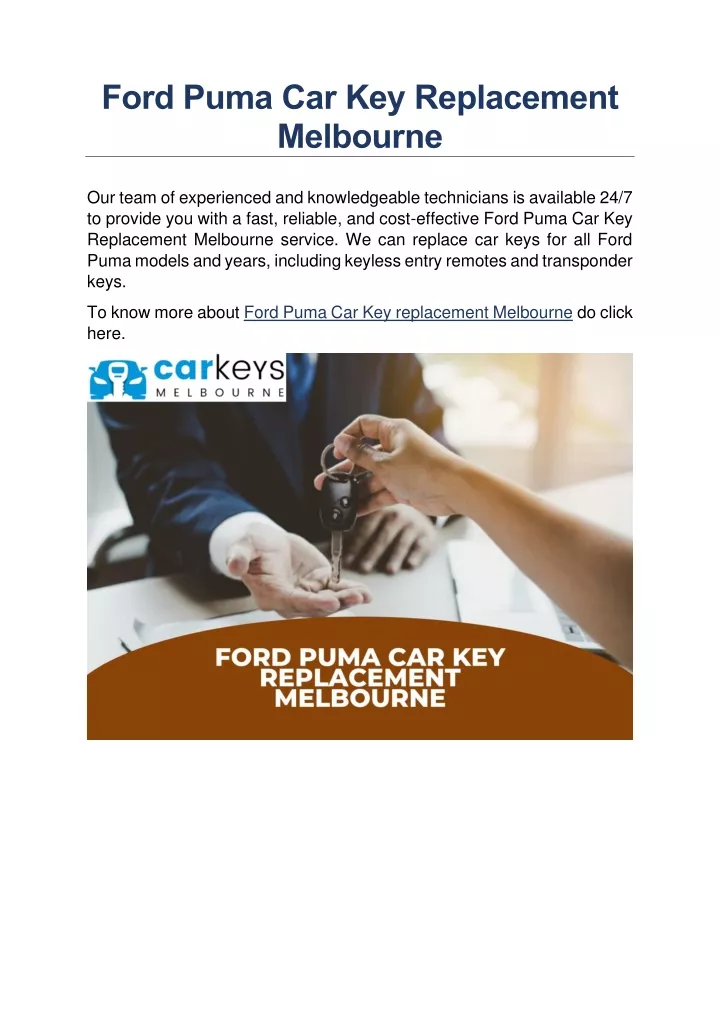 ford puma car key replacement melbourne