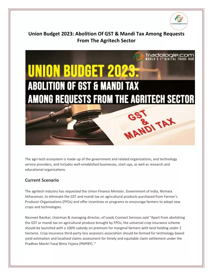 union budget 2023 abolition of gst mandi