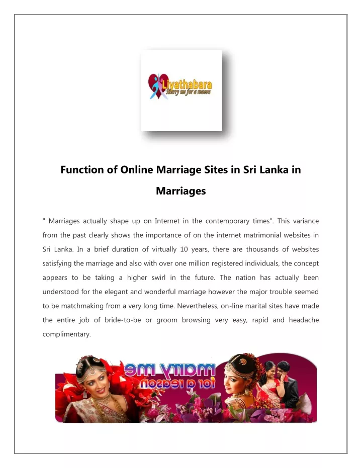 function of online marriage sites in sri lanka in