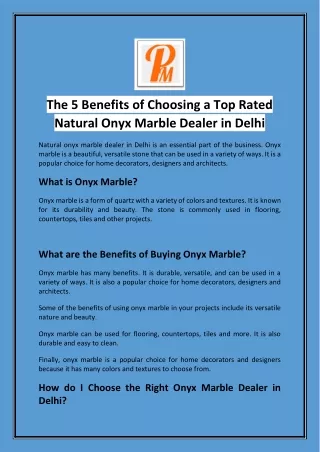 The 5 Benefits of Choosing a Top Rated Natural Onyx Marble Dealer in Delhi