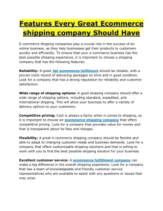 Features Every Great Ecommerce shipping company Should Have