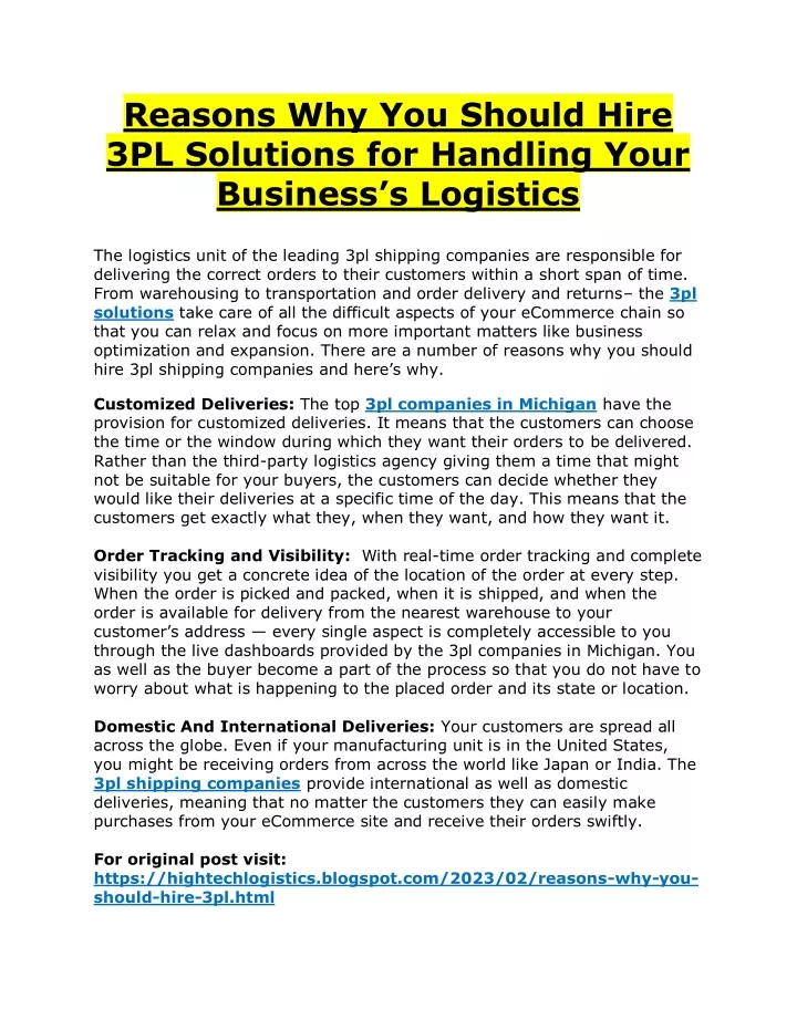 reasons why you should hire 3pl solutions