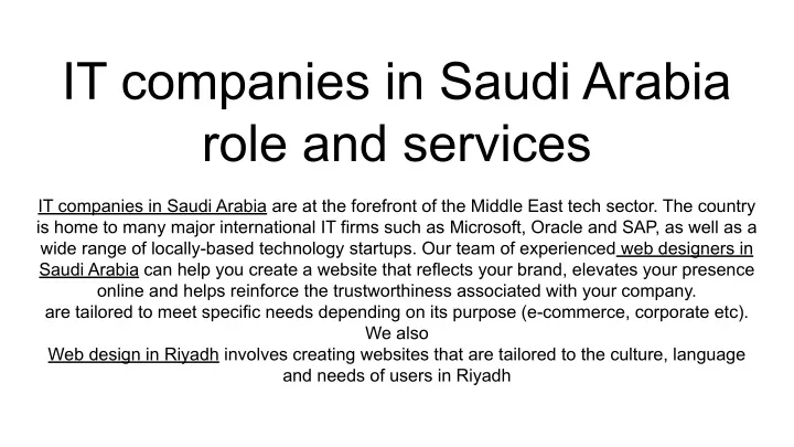 it companies in saudi arabia role and services