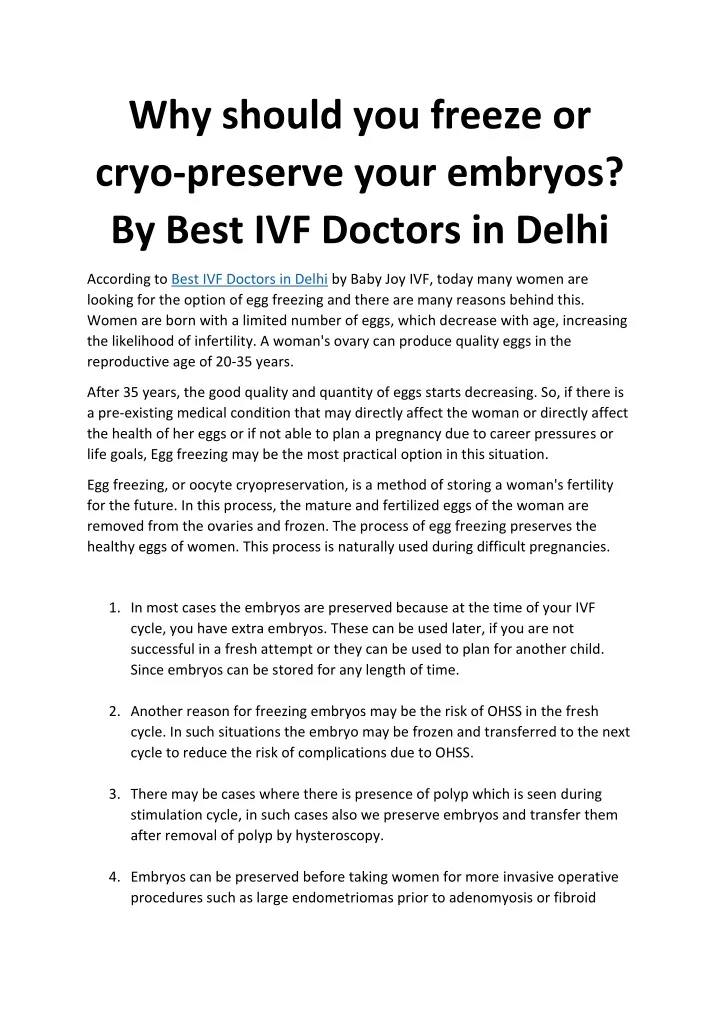 why should you freeze or cryo preserve your