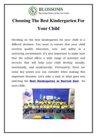 Best Kindergarten in Borivali East Call- 9321317161