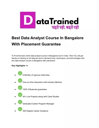 Best Data Analyst Course In Bangalore With Placement Guarantee
