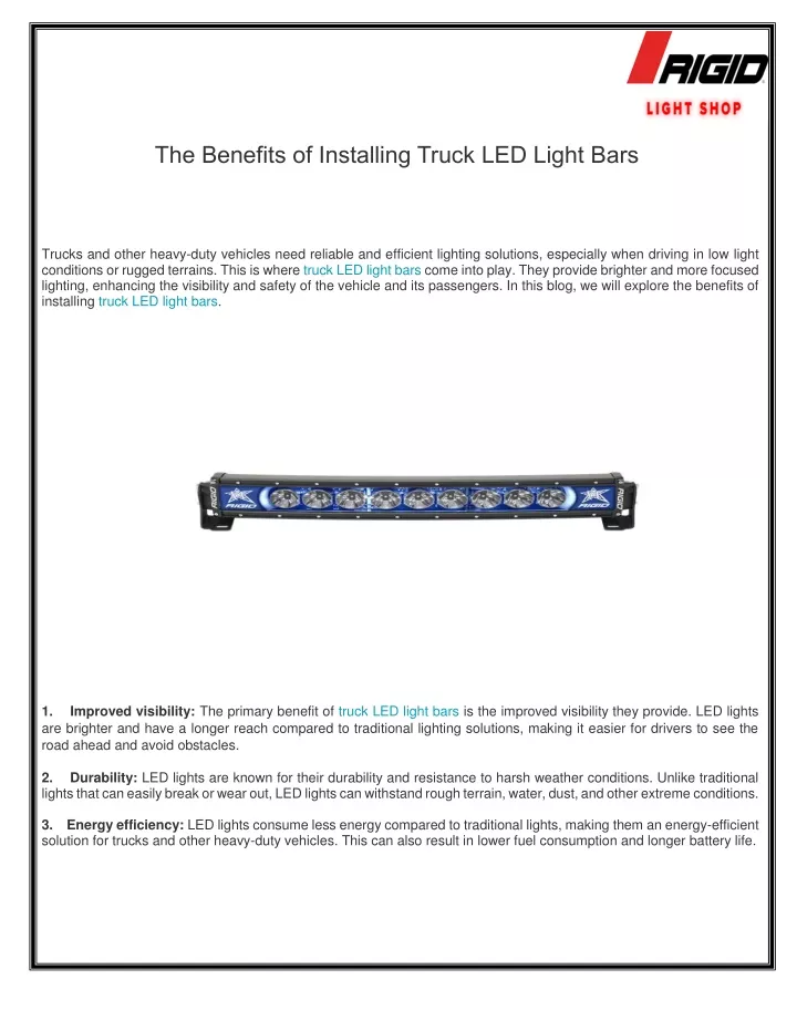 the benefits of installing truck led light bars