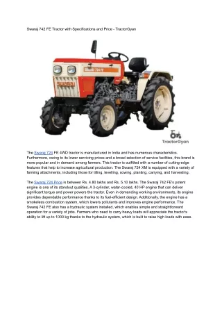 Swaraj 742 FE Tractor with Specifications and Price - TractorGyan