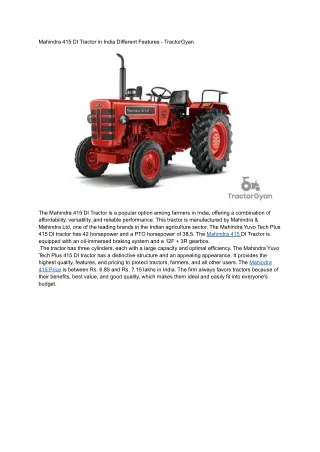 Mahindra 415 DI Tractor in India Different Features - TractorGyan