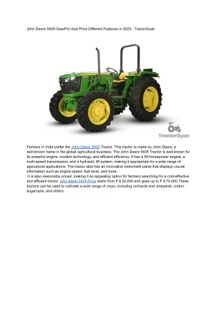 John Deere 5405 GearPro 4wd Price Different Features in 2023 - TractorGyan