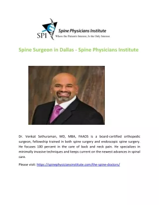 Spine Surgeon in Dallas - Spine Physicians Institute