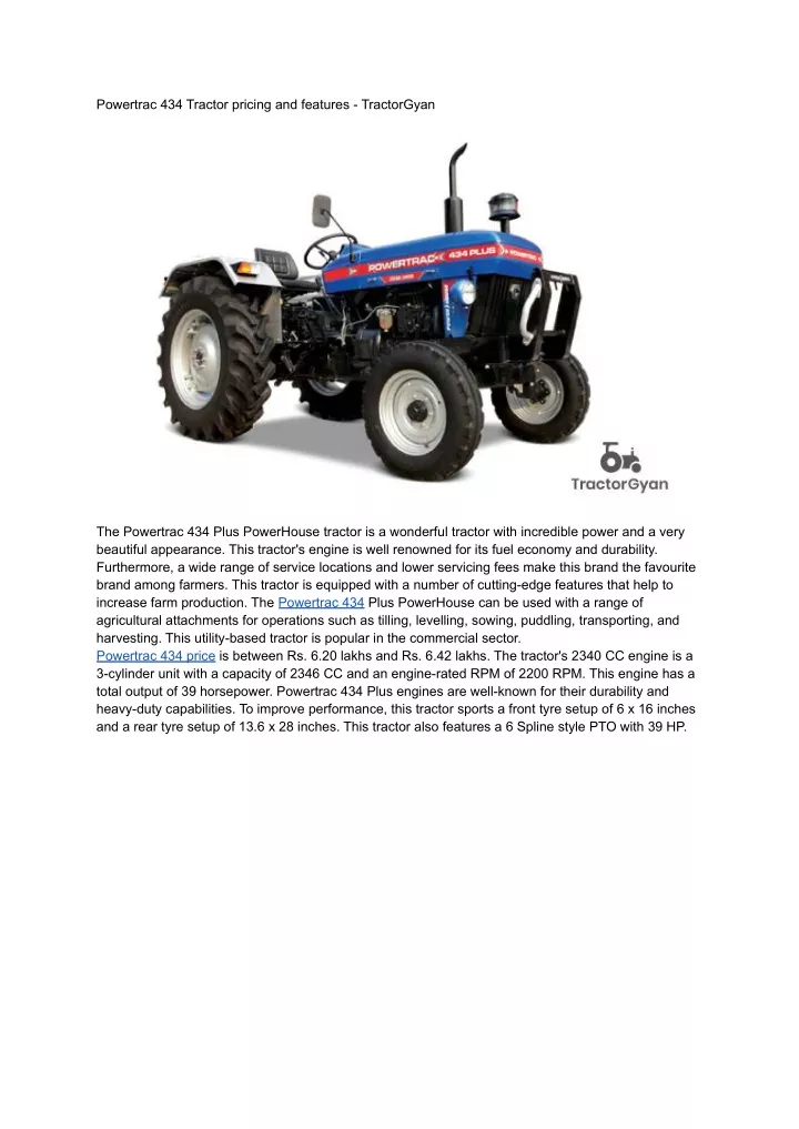 powertrac 434 tractor pricing and features