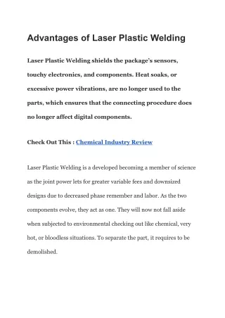 Advantages of Laser Plastic Welding