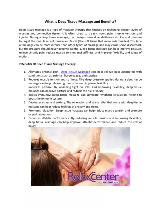 What is Deep Tissue Massage and Benefits