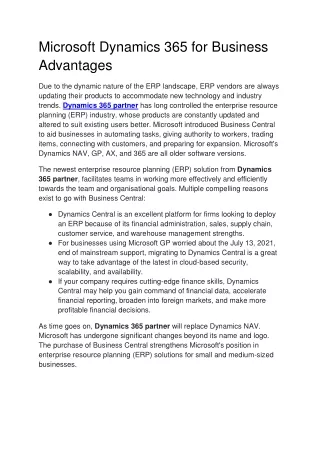 microsoft dynamics 365 for business advantages