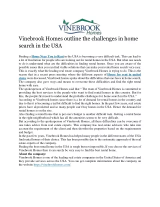 Vinebrook Homes outline the challenges in home search in the USA
