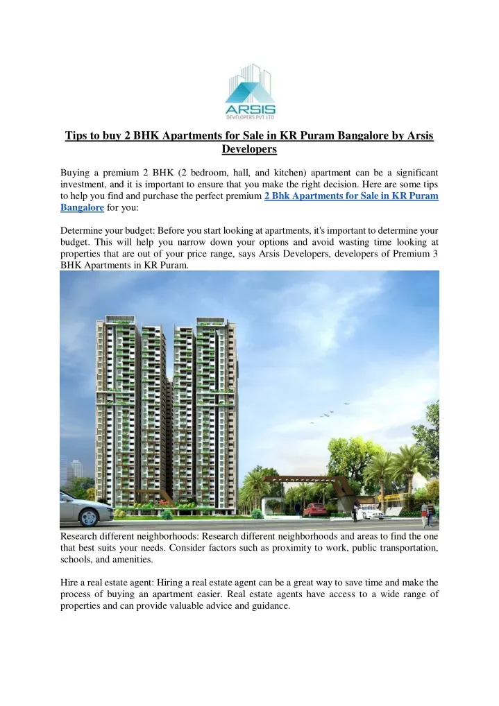 tips to buy 2 bhk apartments for sale in kr puram