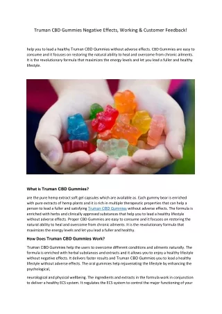Truman CBD Gummies Negative Effects, Working & Customer Feedback!