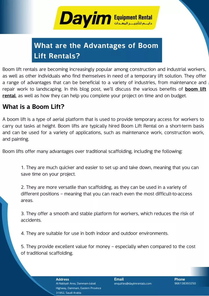 what are the advantages of boom lift rentals